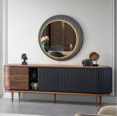 Stilvoll Garnitur Designer Brong Sideboard Ronnspeegel 2-Stéck Holz Set
