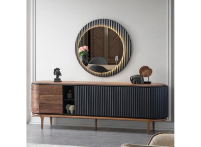 Stilvoll Garnitur Designer Brong Sideboard Ronnspeegel 2-Stéck Holz Set