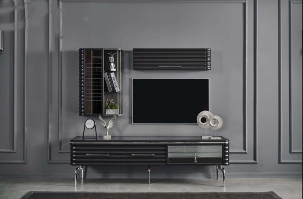 Modern Wunnzëmmer Set Designer TV-Schaf Luxus 2x Wandschränk 3tlg