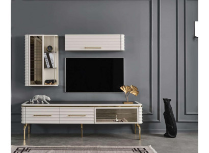 Wäiss Wunnwand Designer TV-Schaf Luxus 2x Wandschranken Modern Miwwelen