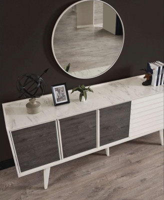 Wäisst Sideboard Luxusäregen Rondspigel Designer Holzmiwwelen 2-teil Set Neit