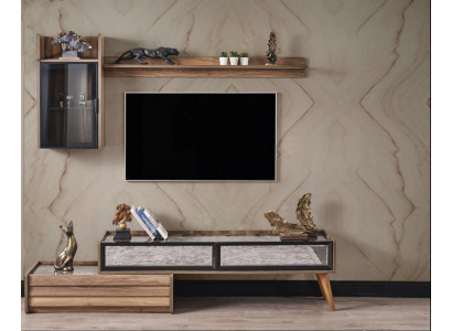 Modern Wohnwand Designer Holz TV-Schaf Luxus Wandschaf Regal 3 Deeler