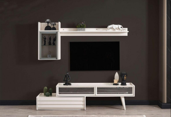 Wäiss hëlze Wunnmauer Designer Mauerhaus Luxus Regal Edel TV-Schränk