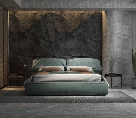 Gréng Schlofkummer Bett Designer Duebelbett Luxus Material Holzgestell
