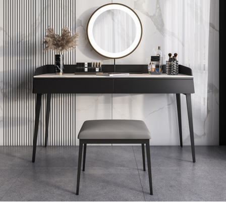 Modernt schwaarzt Schminkdësch, Holzkommode, Designer Kosmetiksdësch Nei