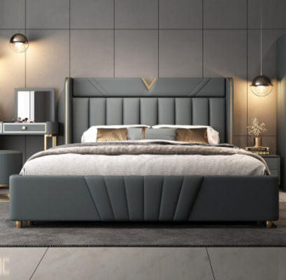 Schlofkummer Gro Bett Designer Miwwelen Luxus Materialien Holzgestell