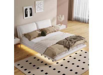 Wäisst Schlofzëmmerbett Designer Textilbetter Luxus Holz Duebelbetter