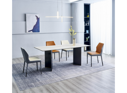Wäiss Tischplack Designer Iesszëmmerméibelen 4x Kënschtleder Still Luxus Set