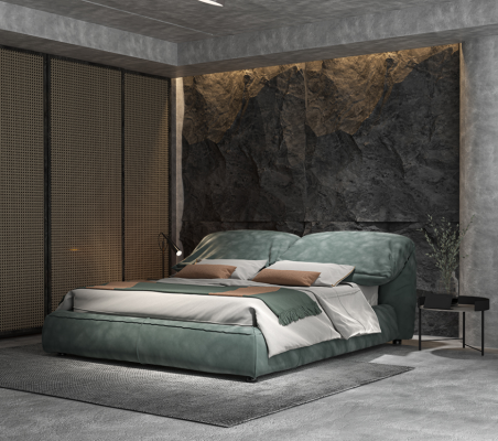 Gréng Schlofkummer Bett Designer Duebelbett Luxus Material Holzgestell