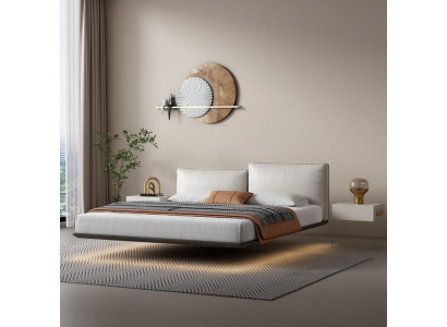 Wäisst Wandbett Designer LED-Bett Modern Schlofzëmmer Duebelbett Nei