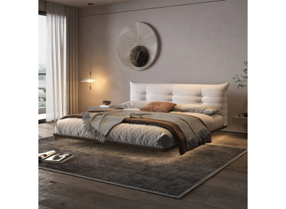 Wäisst Schlofzëmmer Bett Designer Wandbett LED-Better Holzgestell Miwwelen