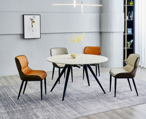 Ronne Beigen Iessdësch Ronn Dësch 4x Gepolsterte Stull Designer Iesszëmmer
