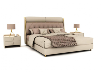 Stilvollt beige Schlofzëmmer Bett duebel Bett Textilbetter LED-Bett