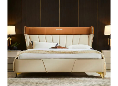 Schlofzëmmer Beigest Duebelbett Liederbieder Holzgestell Textil Miwwelen