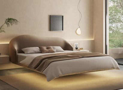 Beige Wandbett Designer Schlofzëmmer Better Luxus Duebelbetter Holz