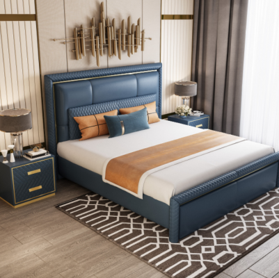 Grousst Blo Schlofzëmmer Bett Designer Duebelbetter Konschtlederbetter