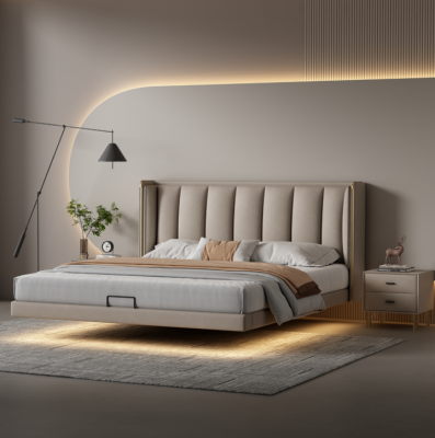 Wäisst Schlofzëmmer Duebelbett Designer Luxusmiwwel Holzgestell Better