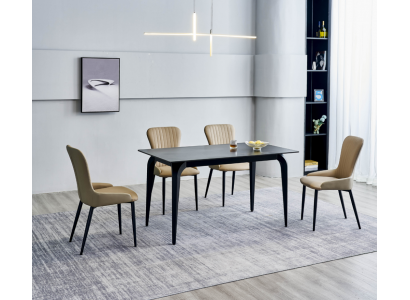 Iesszëmmer Miwwelen Designer Schwaarzen Dësch Edelstol Luxus Polstersëtzer.