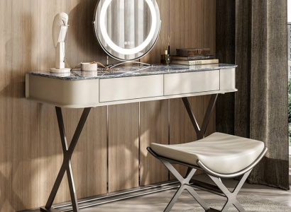 Beigen Design-Schminktisch Schlofzëmmer Miwwelen Luxus Holz-Schminktisch