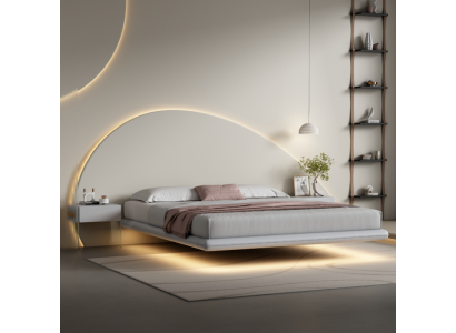 Grouss Wandbett Modern Schlofkummer Miwwelen Holzgestell LED-Bett Nei