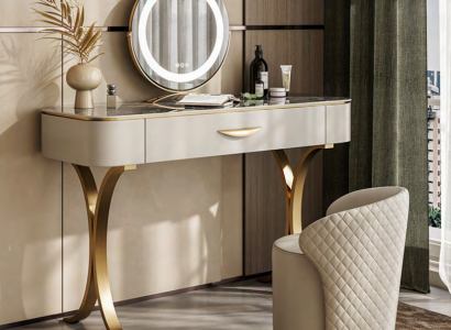 Beige Schminktisch Designer Friseurdësch Friseerkommode Mat Schiefen