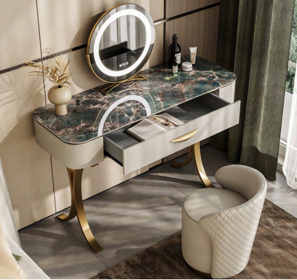 Beige Schminktisch Designer Friseurdësch Friseerkommode Mat Schiefen