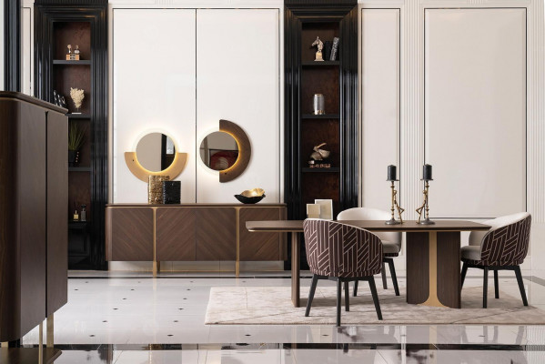 Iessgrupp Iesseck Iesszëmmer Iessdësch Still 10-deleg Bruin Holz Anricht