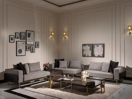 Wunnzëmmer Garnitur Sofa Couchtisch 5tlg Stoffsofa Gro Holz Set
