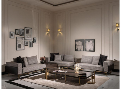 Wunnzëmmer Garnitur Sofa Couchtisch 5tlg Stoffsofa Gro Holz Set