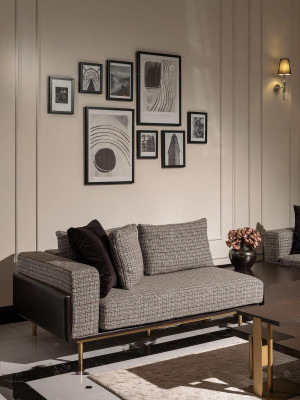 Wunnzëmmer Garnitur Sofa Couchtisch 5tlg Stoffsofa Gro Holz Set