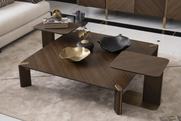 Wunnzëmmer Garnitur Eckcouch Stoffcouch Sessel Couchtisch Set 6stéck Braun