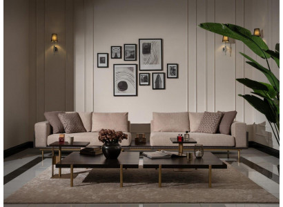 Viersëtzeger Sofa 4 Sëtz Polstersofa Stoffssofa Béisch Modernen Dësch Nei
