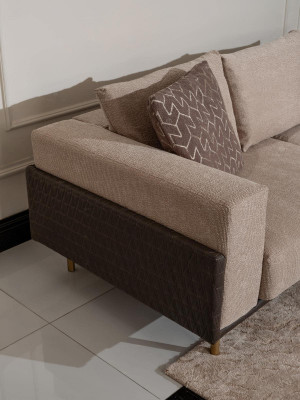 Wunnzëmmer Grupp Sofa Couchtische 4tlg Stoffsofa Beige Holz Modern