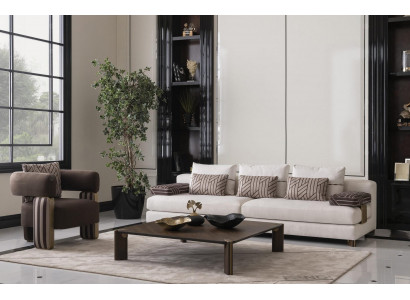 Komplett Canapé Garnitur Sofa Fauteuil Braun Stoffssofa Polstersofa Dësch