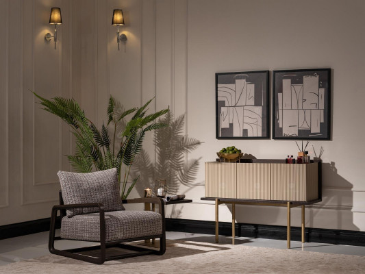 Wunnzëmmer Set 3tlg Fauteuil Beistelltische Sideboard Grom Grupp Relax