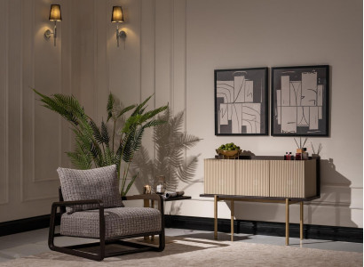 Wunnzëmmer Set 3tlg Fauteuil Beistelltische Sideboard Grom Grupp Relax