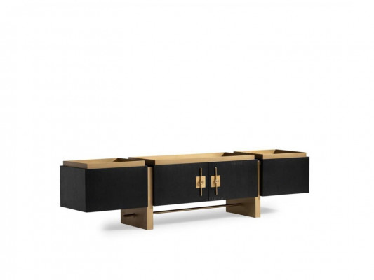 Sideboard RTV Lowboard TV Stänner Schwaarz Modernen Design Gold Holz