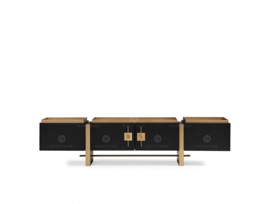 Sideboard RTV Lowboard TV Stänner Schwaarz Modernen Design Gold Holz