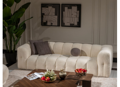 Couch Luxus Dreesëtz Sofa 3 Sëtz Stoffsoufa Polstersoufa Stoff Wäiss
