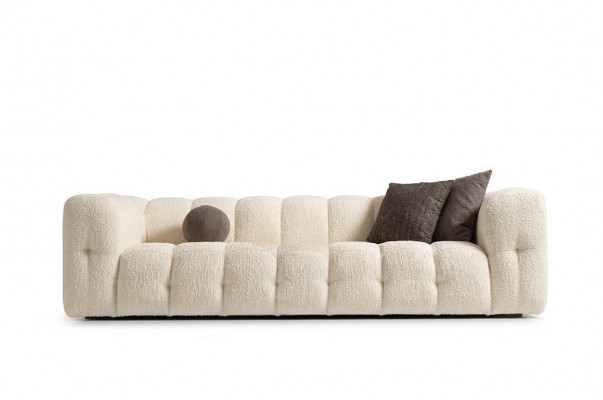 Couch Luxus Dreesëtz Sofa 3 Sëtz Stoffsoufa Polstersoufa Stoff Wäiss