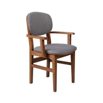 Grau Braun Holzstull Designer Stüller Luxus Iesszëmmer Armleenstull