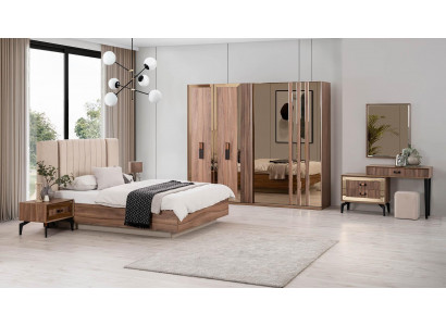 Luxus Duebelbett Schlofkummer Garnitur Bett Holz Set 7tlg Braun Modern