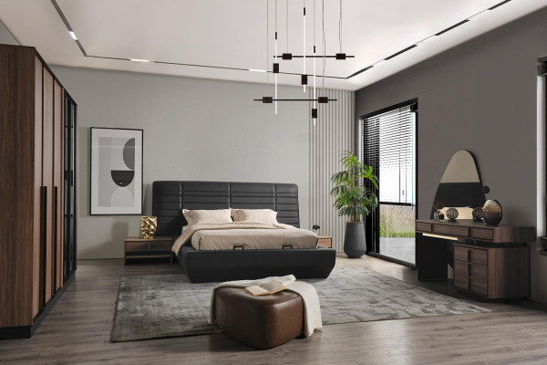 Schlofzëmmer Bett 2x Nuetsdësch Design Komplett Set Better brong 5tlg