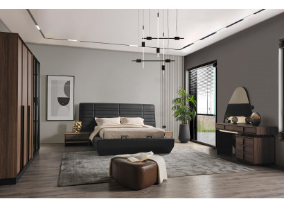 Schlofzëmmer Bett 2x Nuetsdësch Design Komplett Set Better brong 5tlg