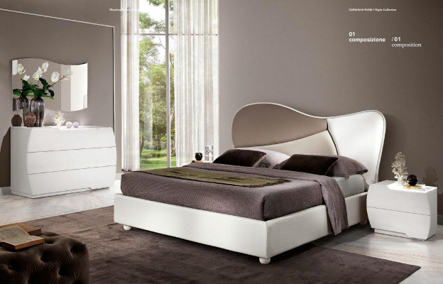 Schlofkummer Bett Nuetsdësch Kommoud Spigel Garnitur Wäiss Modern Luxus Set 5tlg
