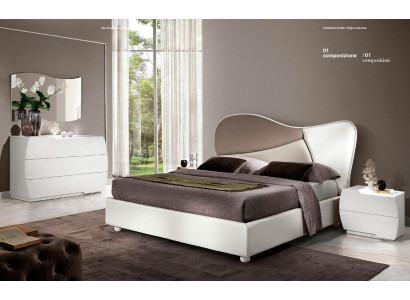 Schlofkummer Bett Nuetsdësch Kommoud Spigel Garnitur Wäiss Modern Luxus Set 5tlg