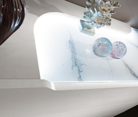 Schlofkummer Bett Nuetsdësch Kommoud Spigel Garnitur Wäiss Modern Luxus Set 5tlg