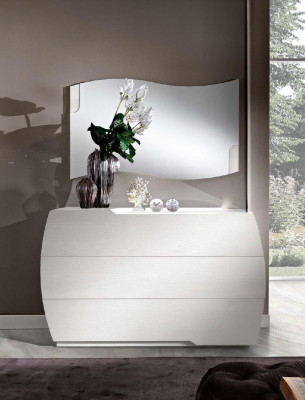 Schlofkummer Bett Nuetsdësch Kommoud Spigel Garnitur Wäiss Modern Luxus Set 5tlg
