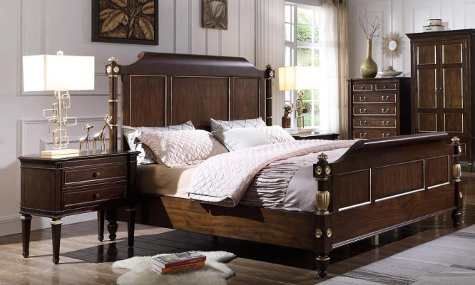 Schlofzëmmer-Set Bett 2x Nuetsdëscher Luxus nei 3tlg Design Modern Holz