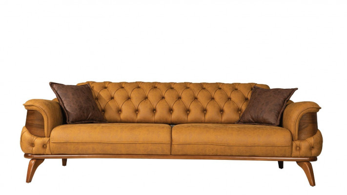 Dräisitze Sofa Modern Sëtzer Chesterfield Lieder Giel Design Wunnzëmmer